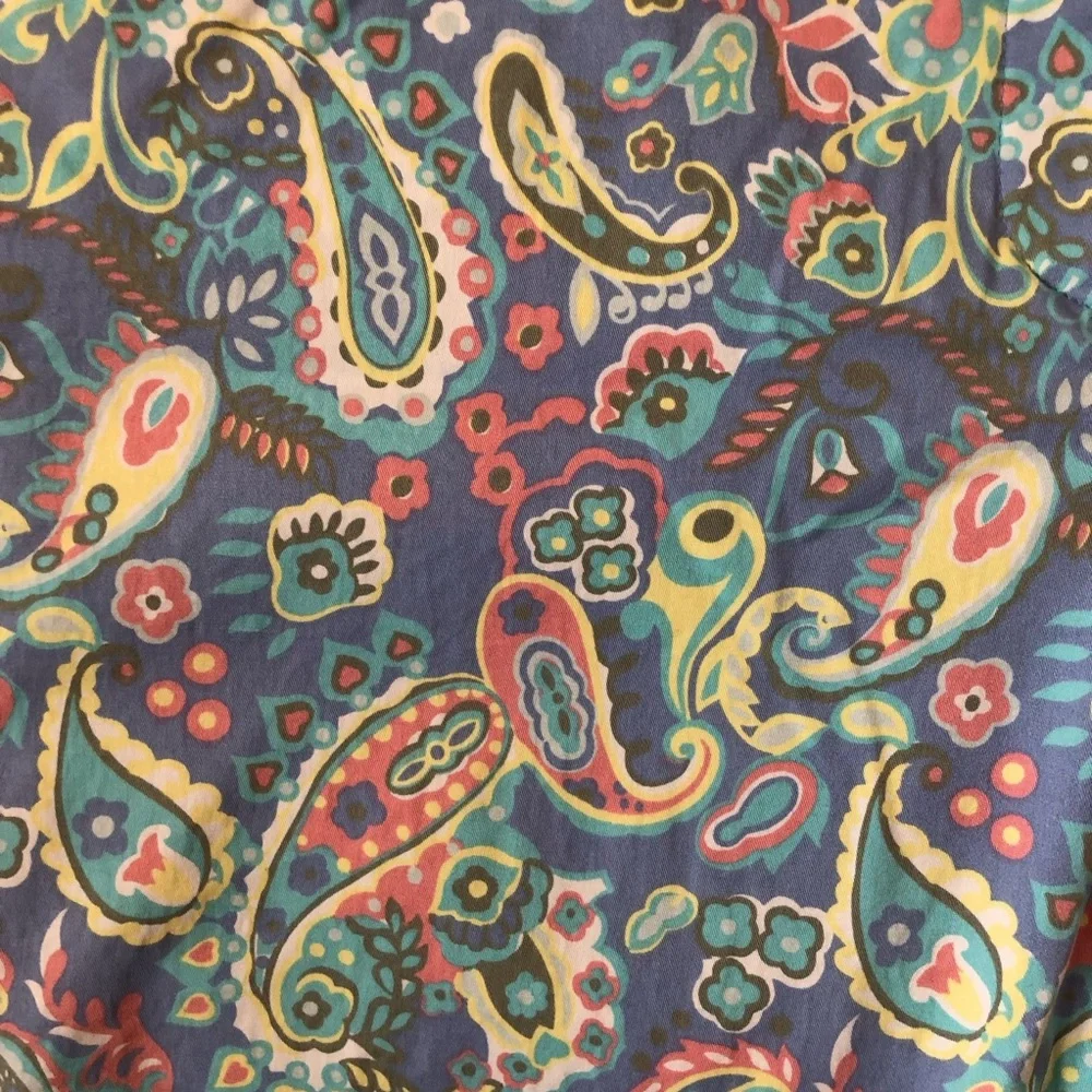 Talbots Paisley Cropped Chino Women Pants Size 14 Pastel Colors Split-Hem